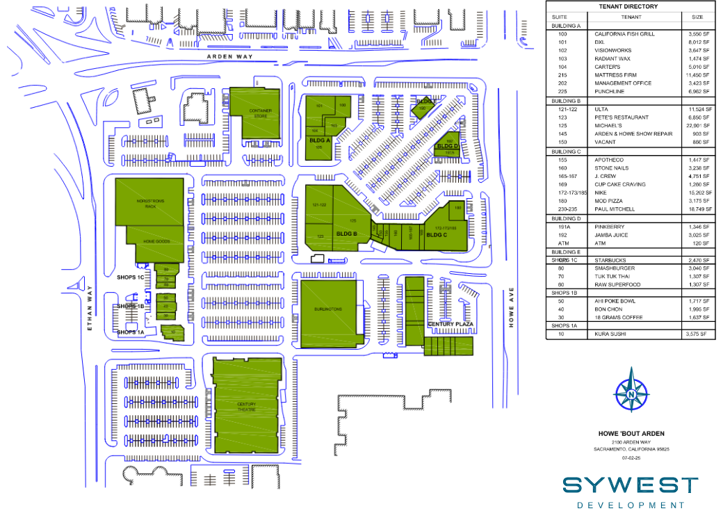 Site plan of Howe Bout Arden. A shopping center located in Sacramento, California.